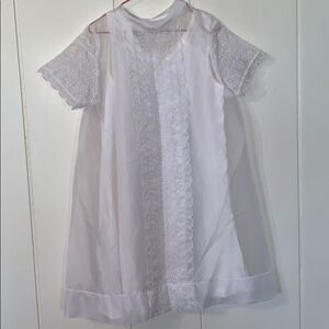 Vtg 60s white sheer eyelet lace dress & slip